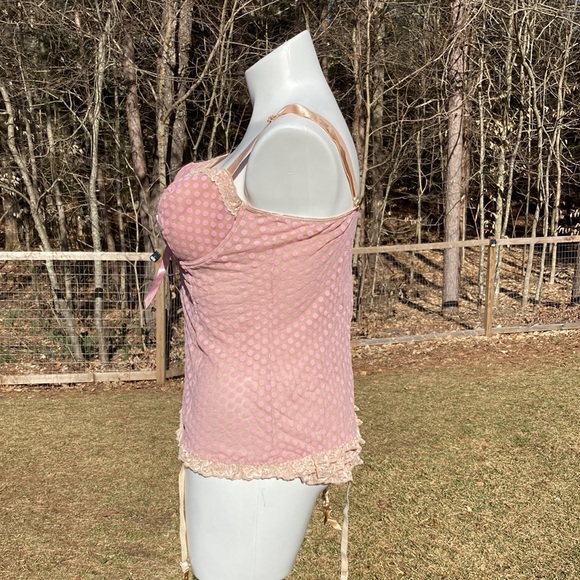 Torrid pink dots over nude corset style lingerie with garters size 44D, 2X - Picture 3 of 6